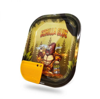 Best Buds Metal Rolling Tray Gorilla Glue Small with Magnetic Grinder Card